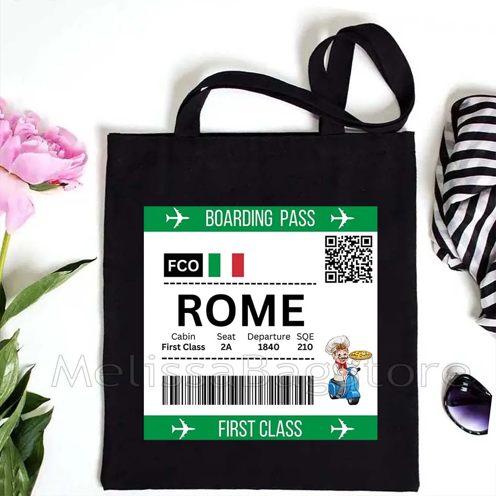 New York Rome Paris London Athens Bangkok Berlin Bogota Brussels Dubai Dublin Kyiv Madrid Moscow Boarding Pass Tote Bag Handbag