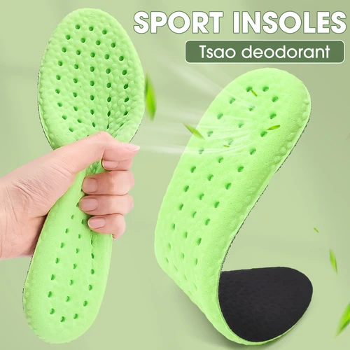 Imagen 2 del producto Plantillas de masaje suaves para hombre y mujer, zapatos transpirables con soporte para arco, almohadillas para suelas, desodorante Unisex, esponja viscoelástica, pies deportivos, insertos para el cuidado