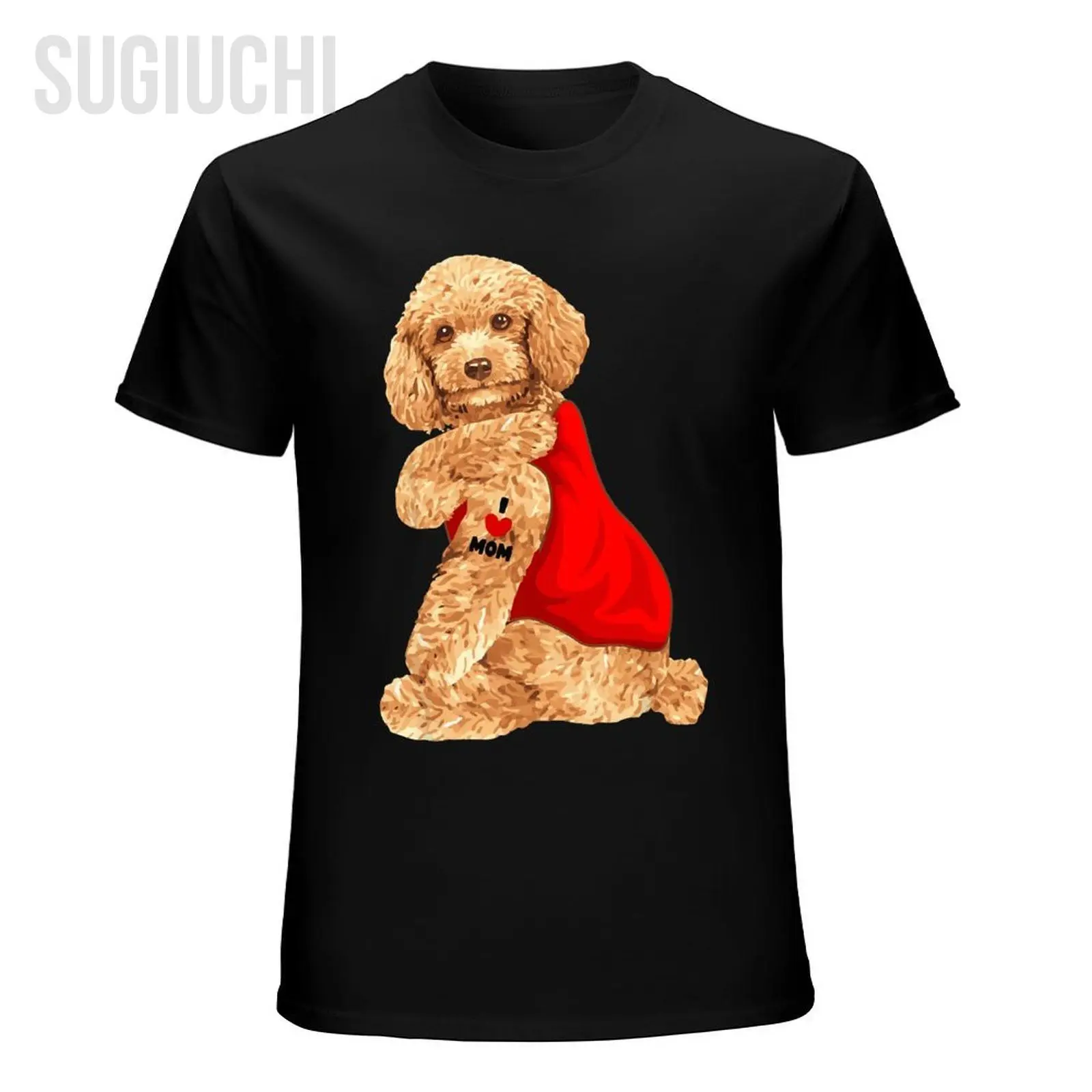Unisex Men Poodle Dog I Love Mom Tattoo Lover Tshirt Tees T Shirts Women Boys 100% Cotton T-Shirt view 3