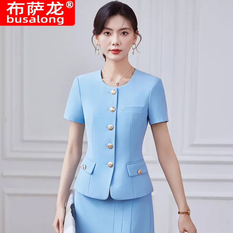 

Женский комплект костюма с короткими рукавами2025Весна и лето Элегантная профессиональная официальная одежда Стол регистрации отеля Униформа для персонала Workw