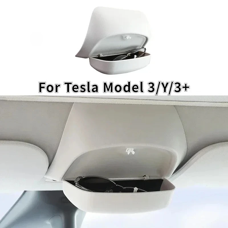 Auto-Brillenbox für Tesla Model 3/Y/3+ Highland 2024 Originaldesign Sonnenbrillenhalter Sonnenblenden-Clip Kartenaufbewahrung Neues Model Y Juniper