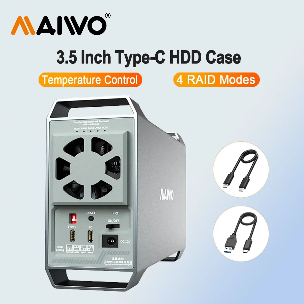 

MAIWO 10Gbps 3.5'' Type-C HDD SATA Enclosure 4 RAID Modes Temperature control RAID Storage Dual Bay Hard Drive Docking Station