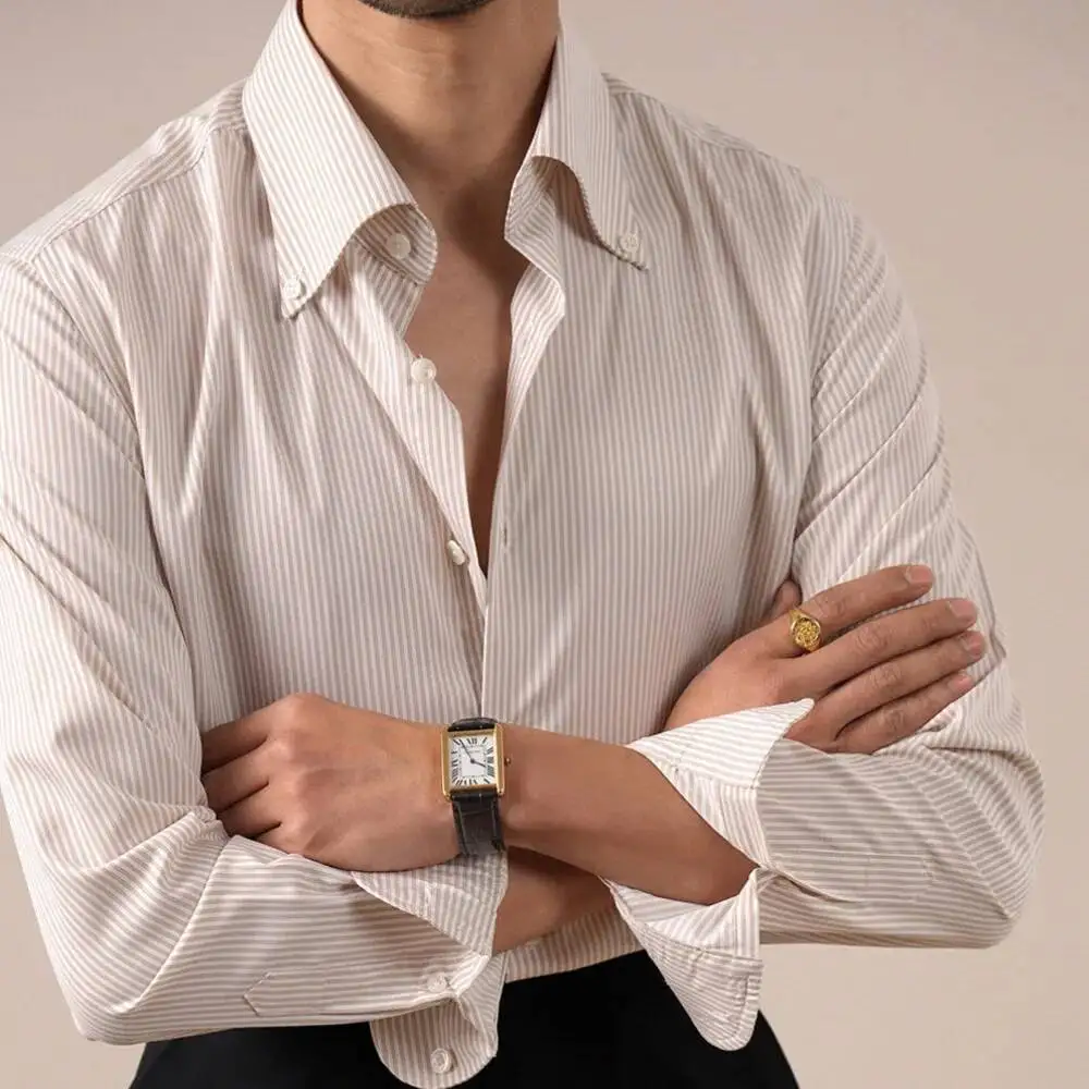 

Striped Anti-Wrinkle Long Sleeve Shirt For Men Italian Style Casual Business Shirt Streetwear Camisa Masculina Shirts Men Dress