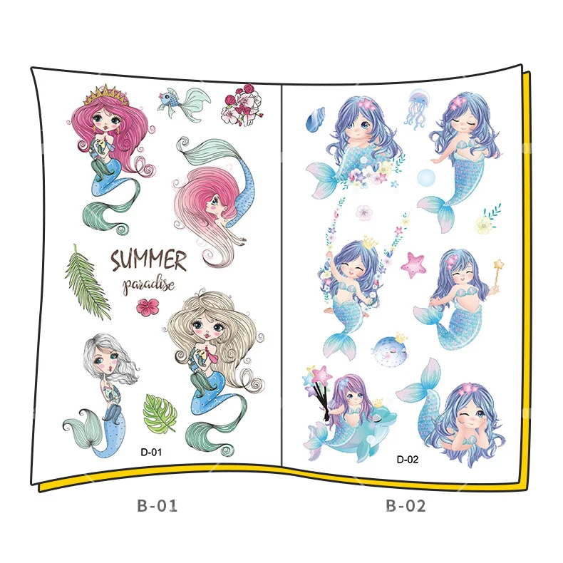 10 Sheets/Set Mermaid Temporary Tattoo Stickers Flag Star Liberty Shower Kids Gift Body Makeup Sticker Tattoos