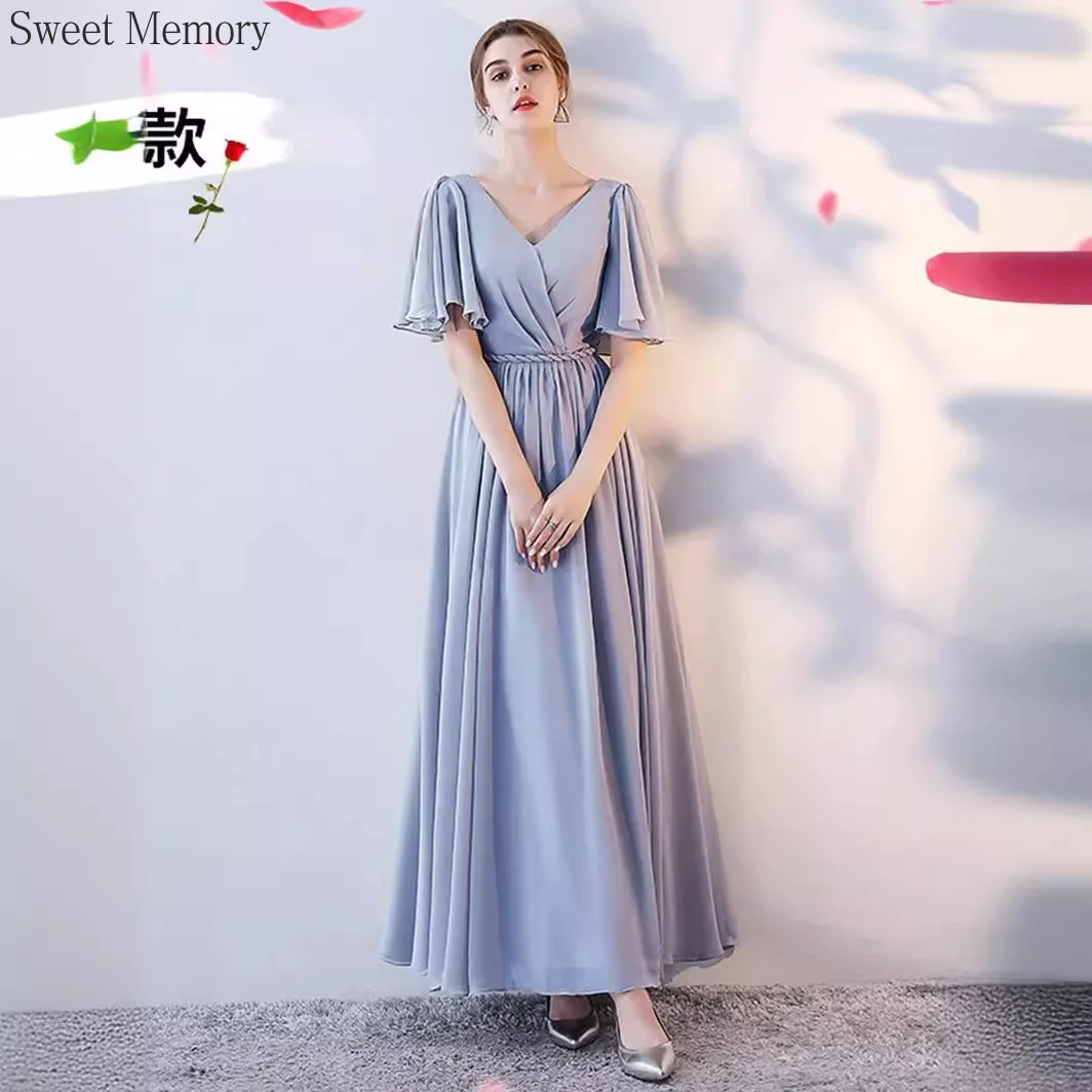 Customize Sweet Memory Pink Gray Chiffon Bridesmaid Dress Fashion Bride Wedding Guest Dresses for Women Party Prom Evening Gown