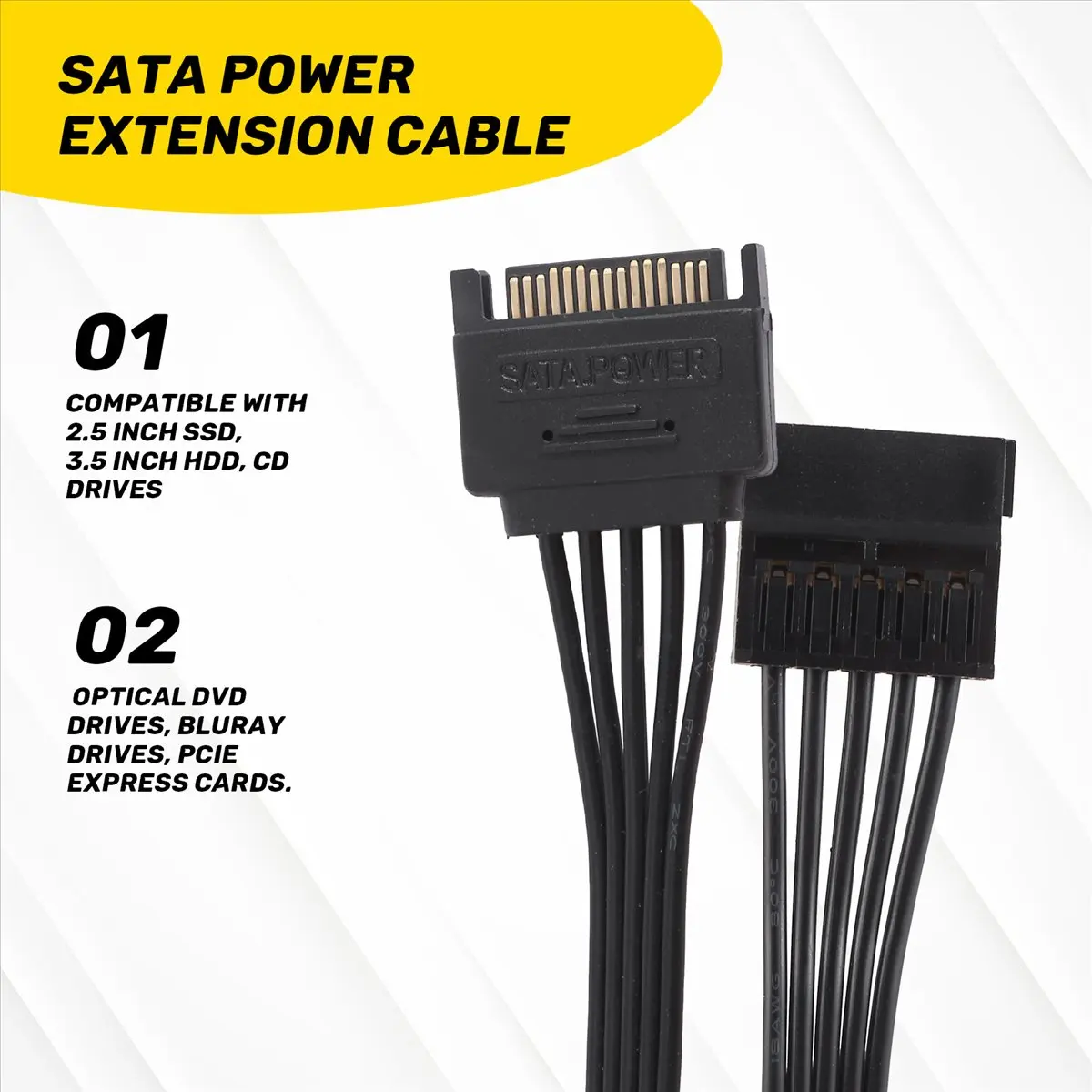 High-quality PC accessories in Stock 1Pcs SATA Power Extension Cable,15 Pin SATA Male to Female Extender