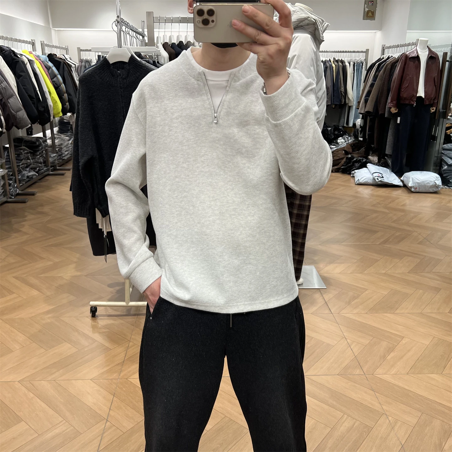 

Мужская роскошная толстовка с V-образным вырезом и молнией, утепленная, в американском ретро-стиле, свободного кроя, с эффектом двухслойности, весна 2026