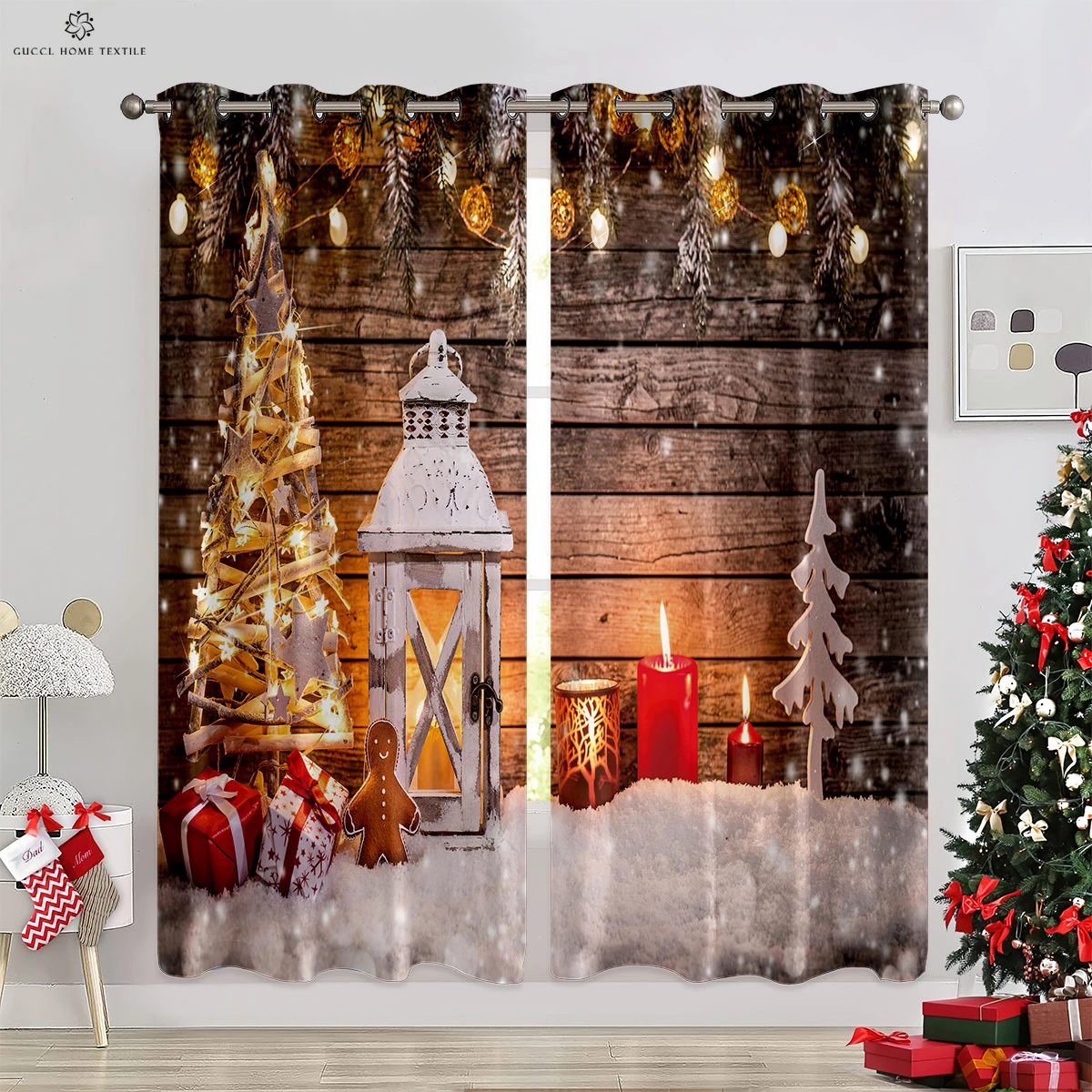 Christmas Decoration Curtains Snowflakes Christmas Tree Decoration Curtains Living Room Bedroom Fireplace New Year Curtains