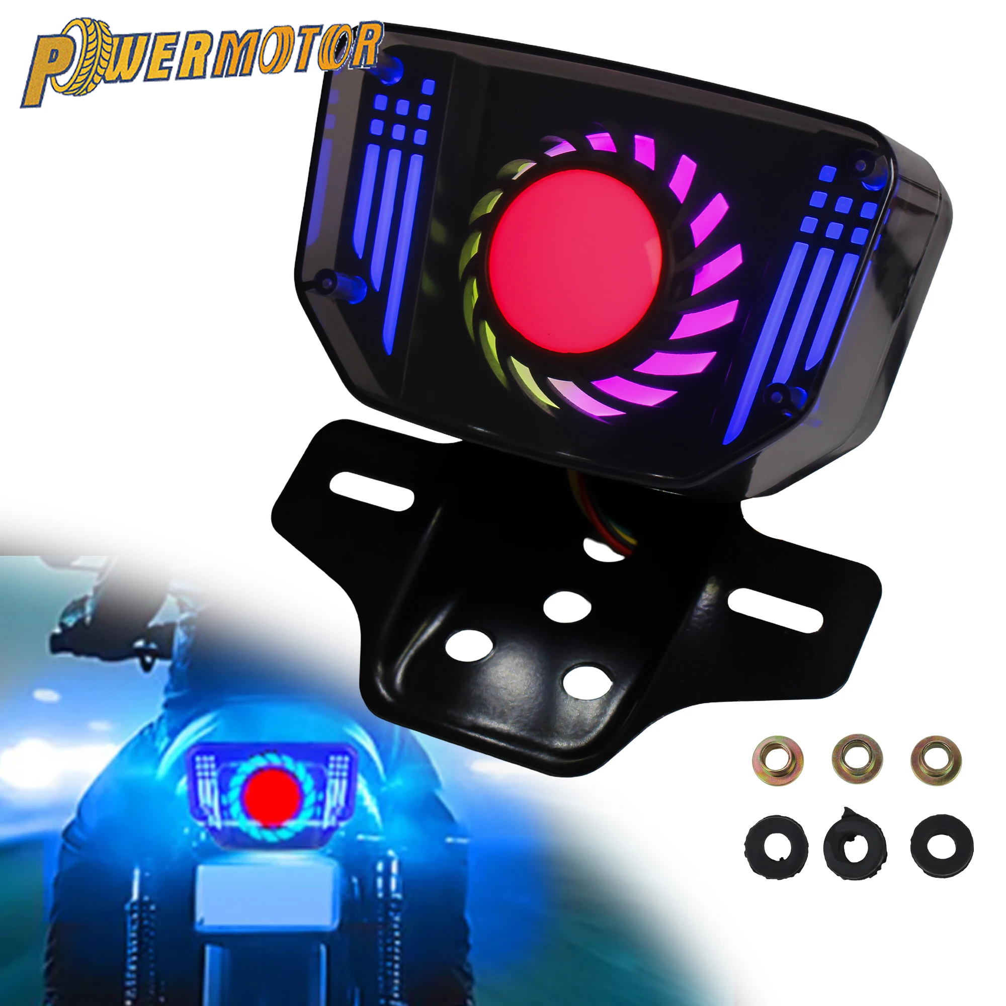 

Motorcycle RGB LED Brake Tail Light Signal Light Modified 12V Integrated Tail Light with License Plate Bracket Supermoto Parts