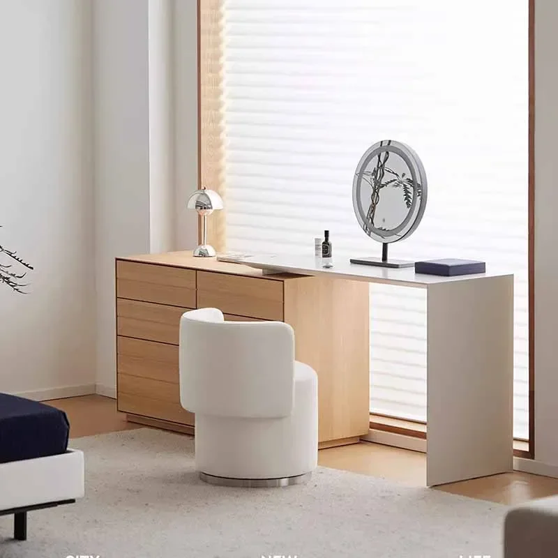 

Деревянный скандинавский коричневый комод Eithe с ящиками, табурет-коробка, большой туалетный столик для хранения косметики, зеркало, женская мебель Comoda Pra Quarto