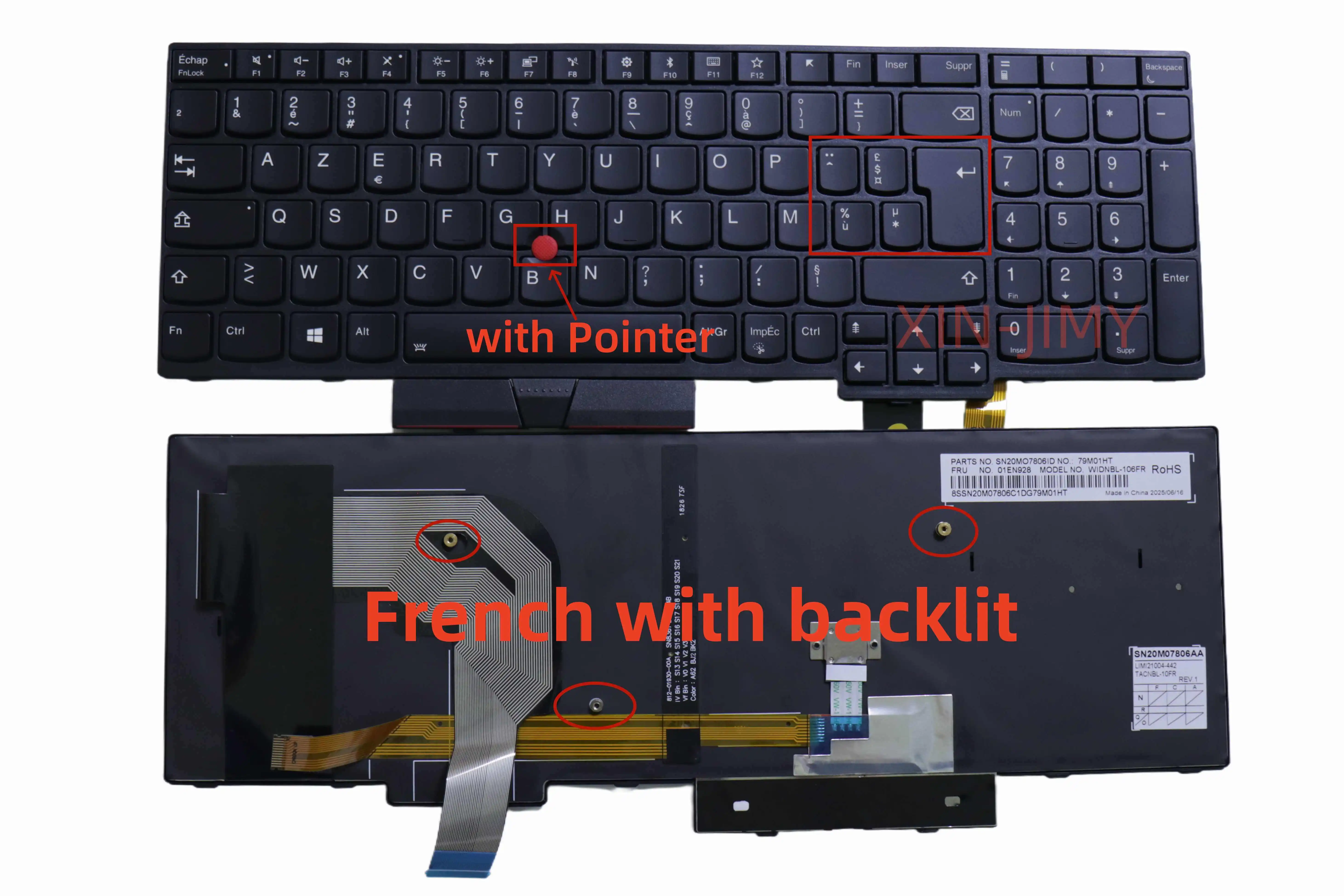 AZERTY French layout Backlit Laptop Keyboard For Lenovo Thinkpad T580 P52S T570 P51S with Pointer