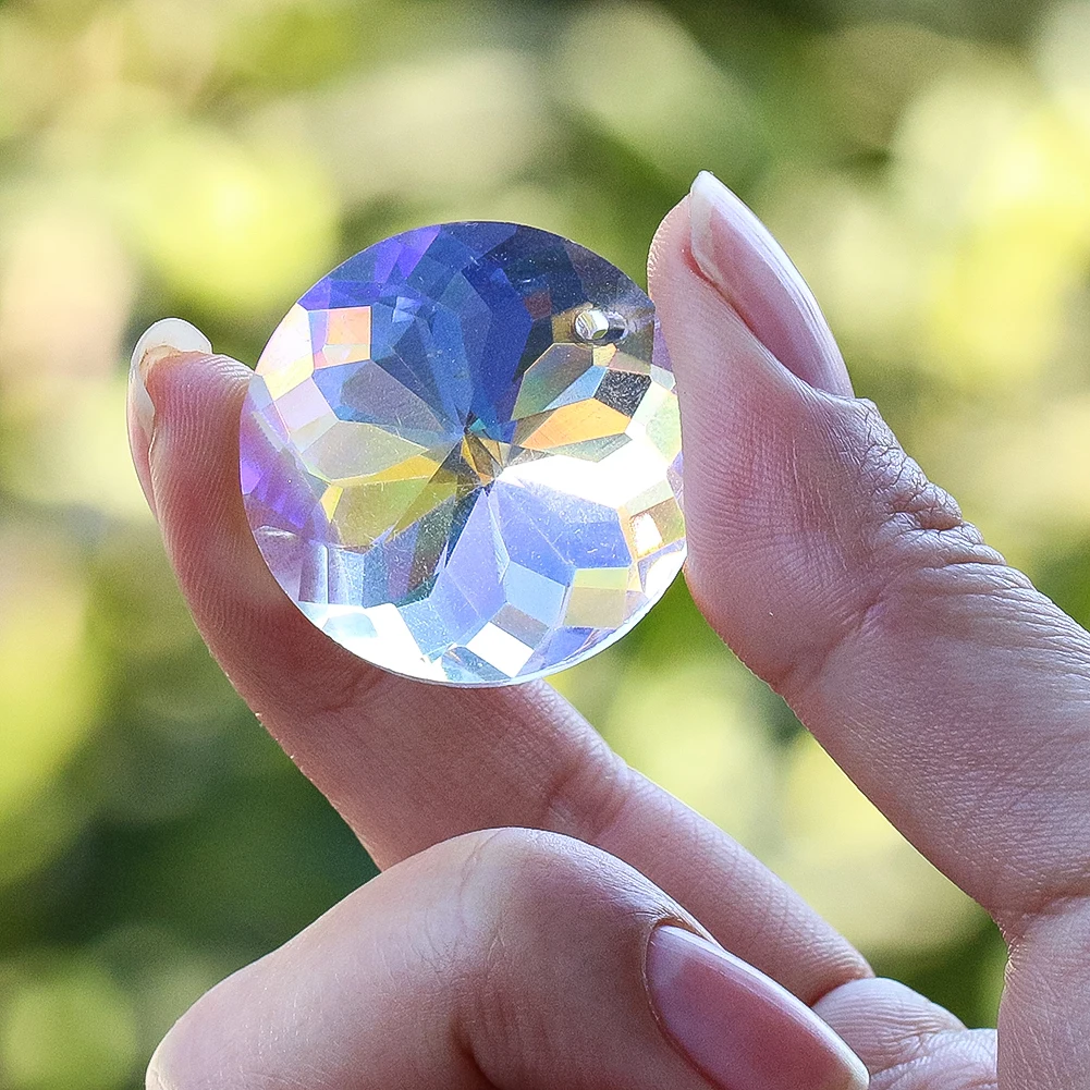 30mm Transparent Colourful AB Colour Disc Prism Crystal Pendant Datura Glass Art Sunlight Collector Garden Courtyard Decoration