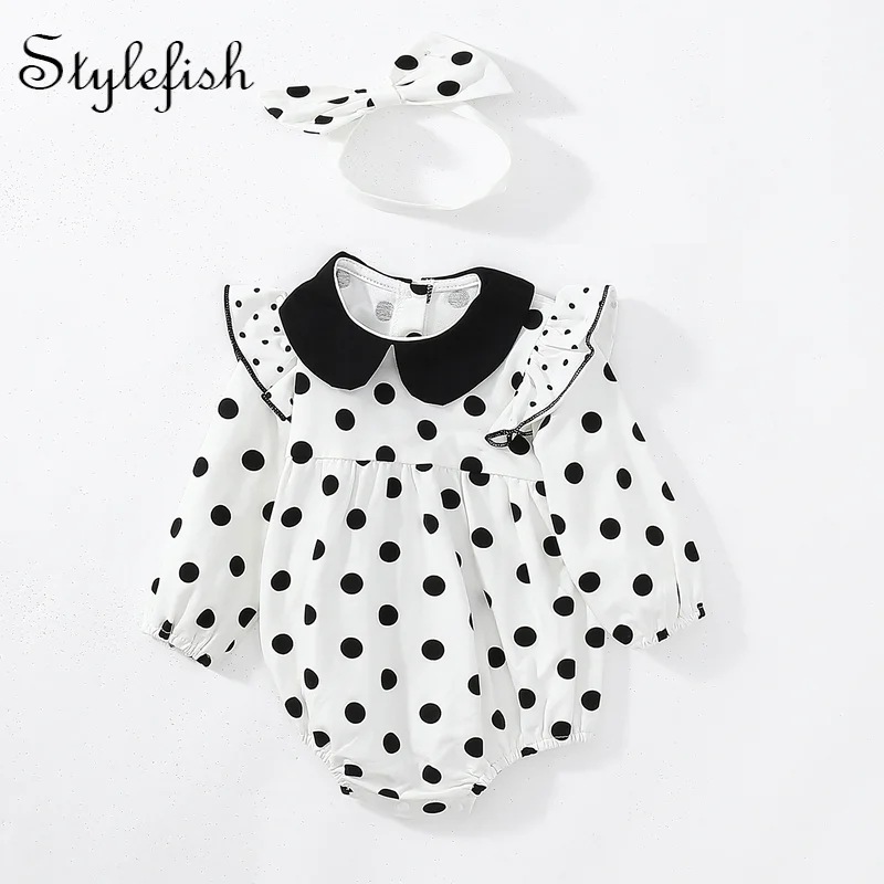 

Ins Autumn 2022 hot sale organic cotton baby' girls clothes round dot long sleeve cotton triangle clothes climbing clothes