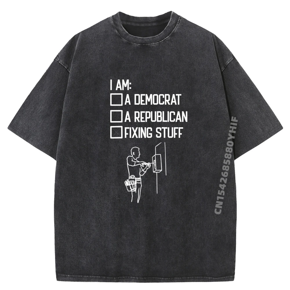 

Electrical Power Engineer Lineman Electrician Fixing Stuff Raglan Camisetas Summer Men Washed Tee Graphic T-shirts For Men