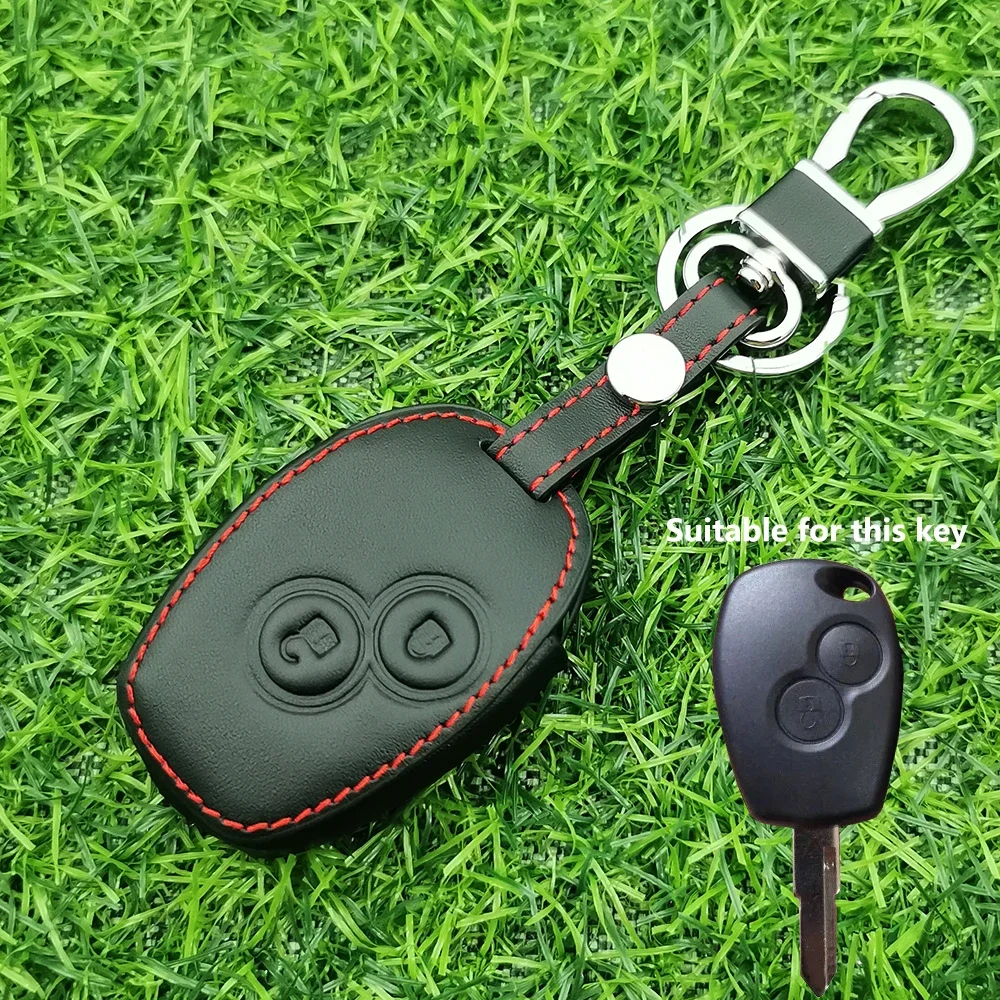 Leather Key Rings Car Key Case 2 Buttons For Renault Duster Clio DACIA 3 Twingo Logan Sandero Modus For Nissan Terrano Almera