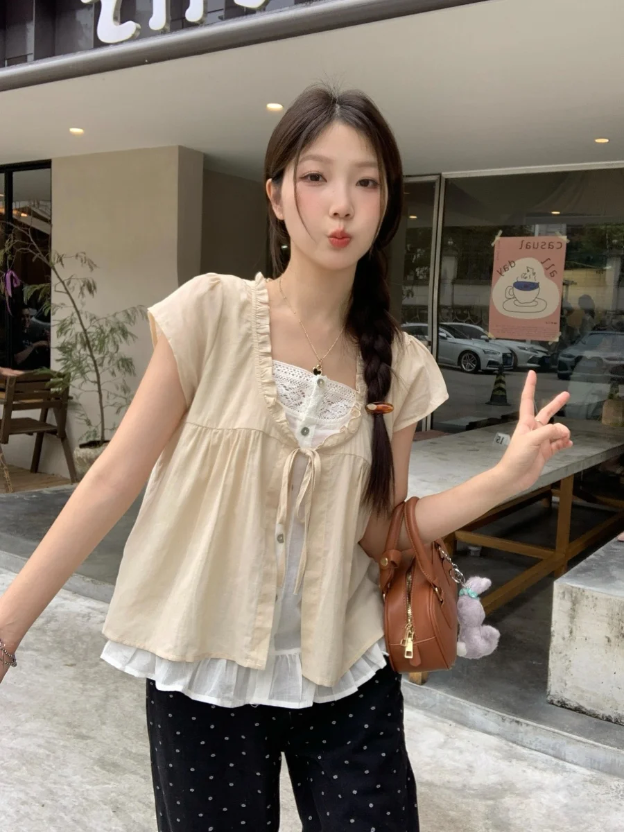 

Большие размеры для похудения ort Sve irt с поясом Свободная посадка Летняя новинка Sle Корейская версия Office Commute Sle Pear Ape Design