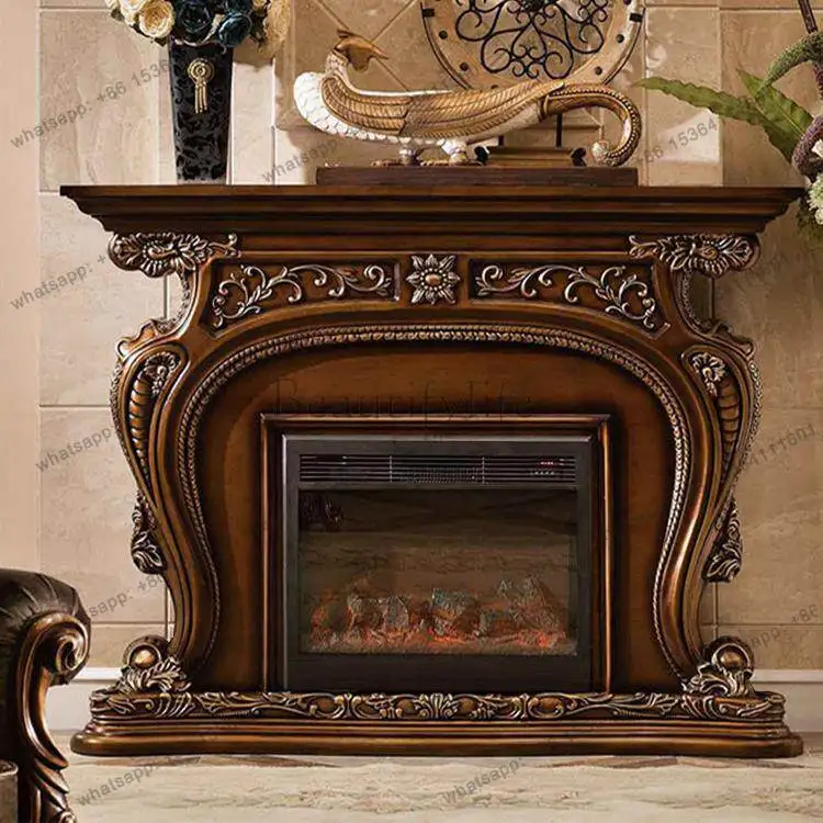 All solid wood oak can be customized European engraved American classical decorative fireplace cabinet shelf