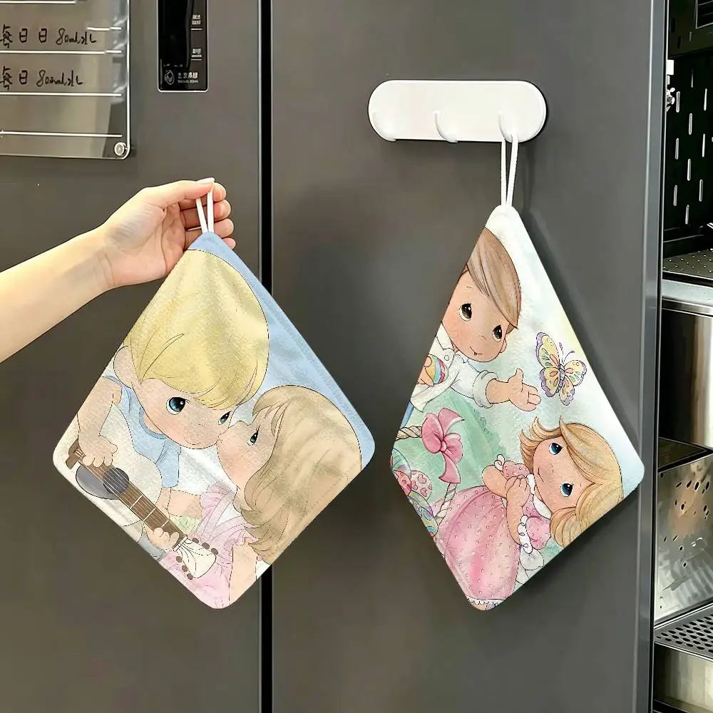 Precious Moments Cute Hanging Kitchen Towel, Polyester Cotton Fabric, Absorbent Hand Wiping Towel for Home Dormitory