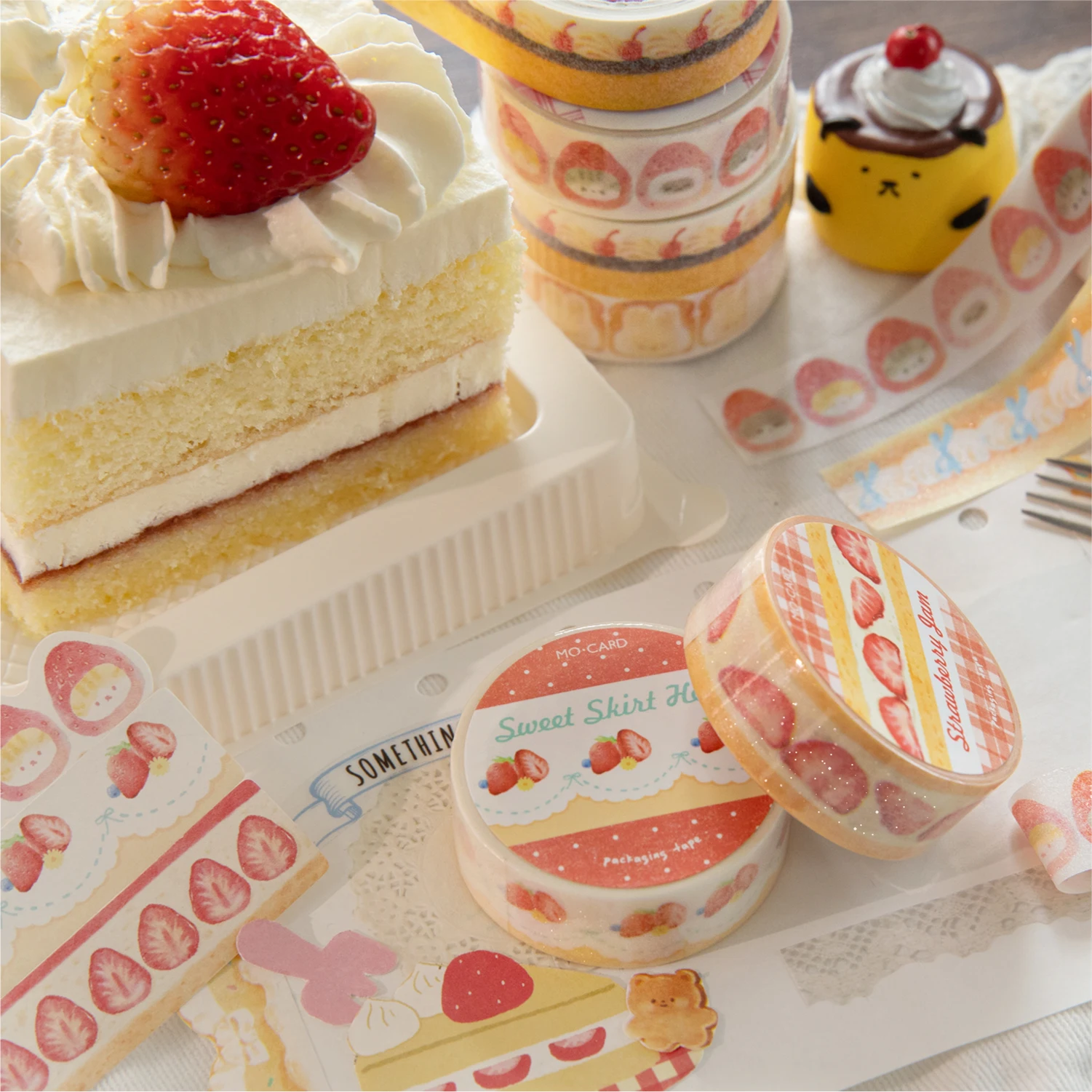 Fita Washi Estética de 15mm x 2m, Série Cake Shop, com Areia Cintilante e Design de Sobremesas Kawaii Estilo Ins Fofo, para Scrapbook DIY