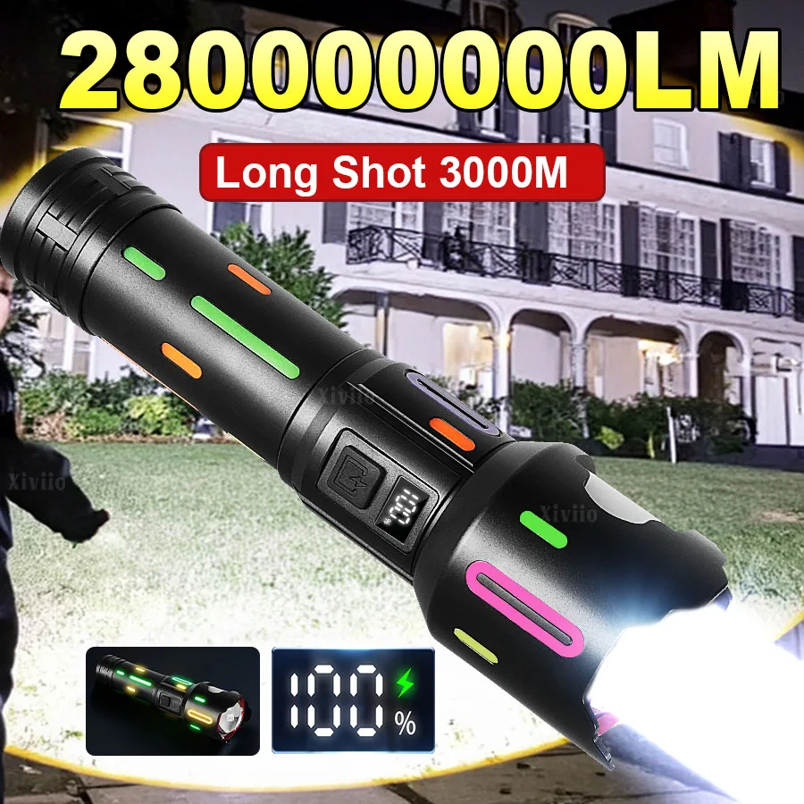 

2025 Новый перезаряжаемый светодиодный фонарик 28000000LM Супер яркий фонарик Long Shot 3000M Мощный фонарик Тактический фонарь