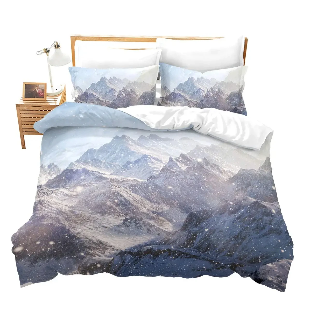 Snowy Mountain Twin Queen Duvet Cover Rolling Snow Mountain Bedding Sets Microfiber Natural Scenery Comforter Cover with Zipper