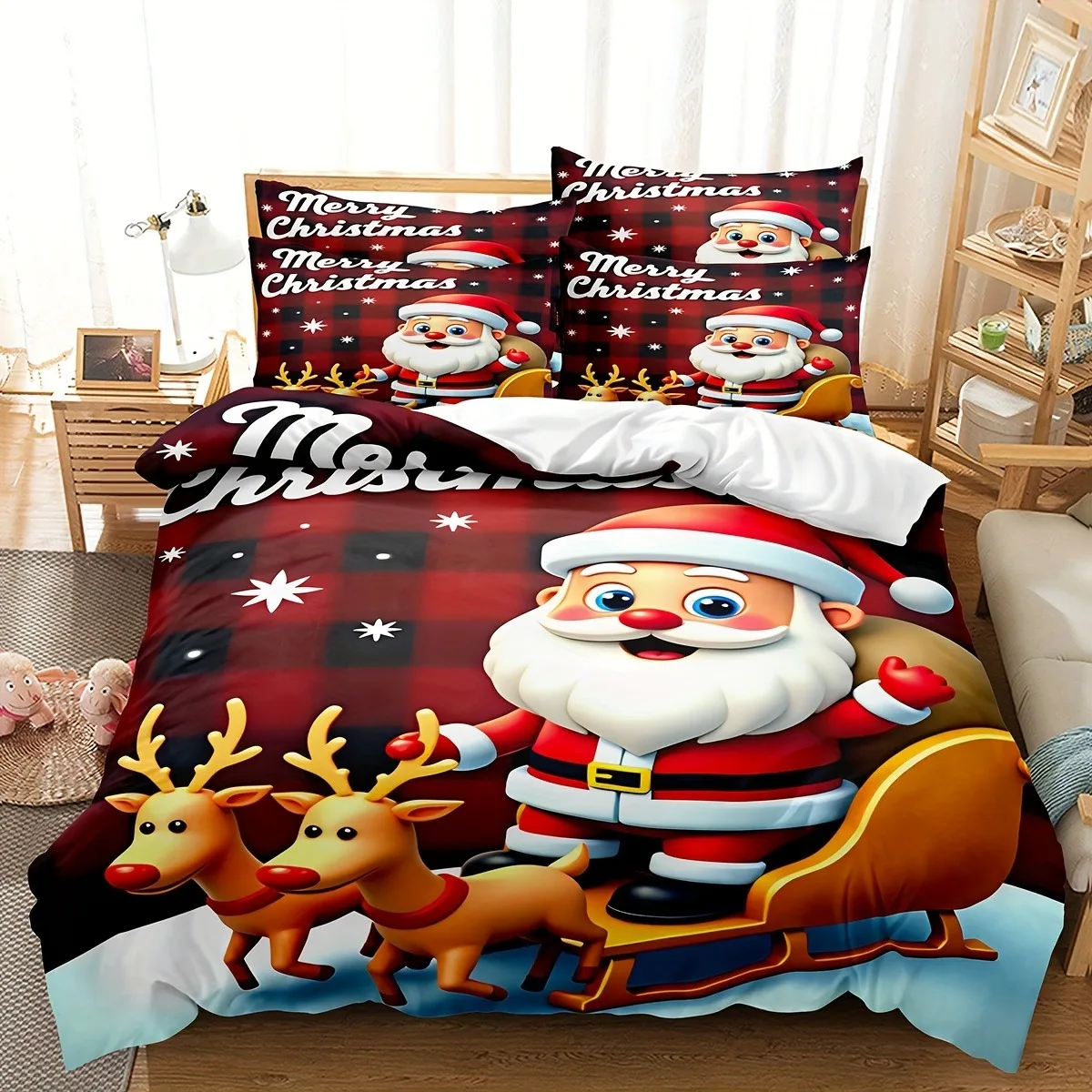 Weihnachtsmann-Bettwäsche-Set, 3D-gedrucktes Bettbezug-Set, weiches Einzel- und Doppelbett-Set, 2026, Weihnachtsgeschenk, Heimdekoration für Kinder – Detail 4