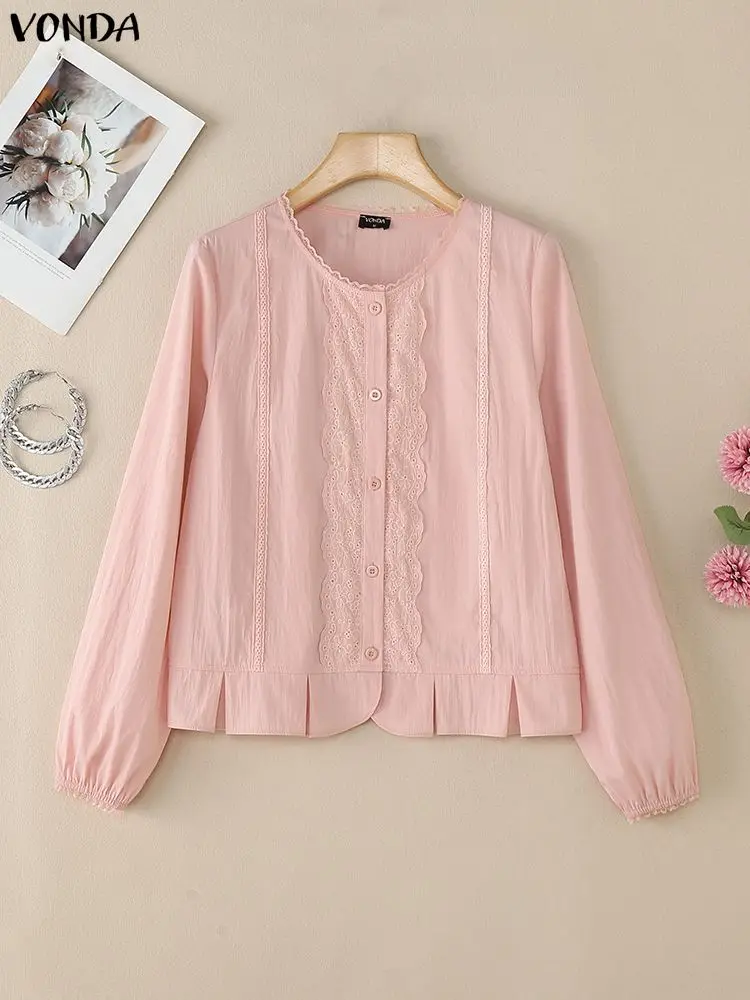 

VONDA модные женские рубашки с длинными рукавами и пуговицами, кружевные блузки, весна 202, осень, повседневные свободные топы, элегантные офисные женские блузки