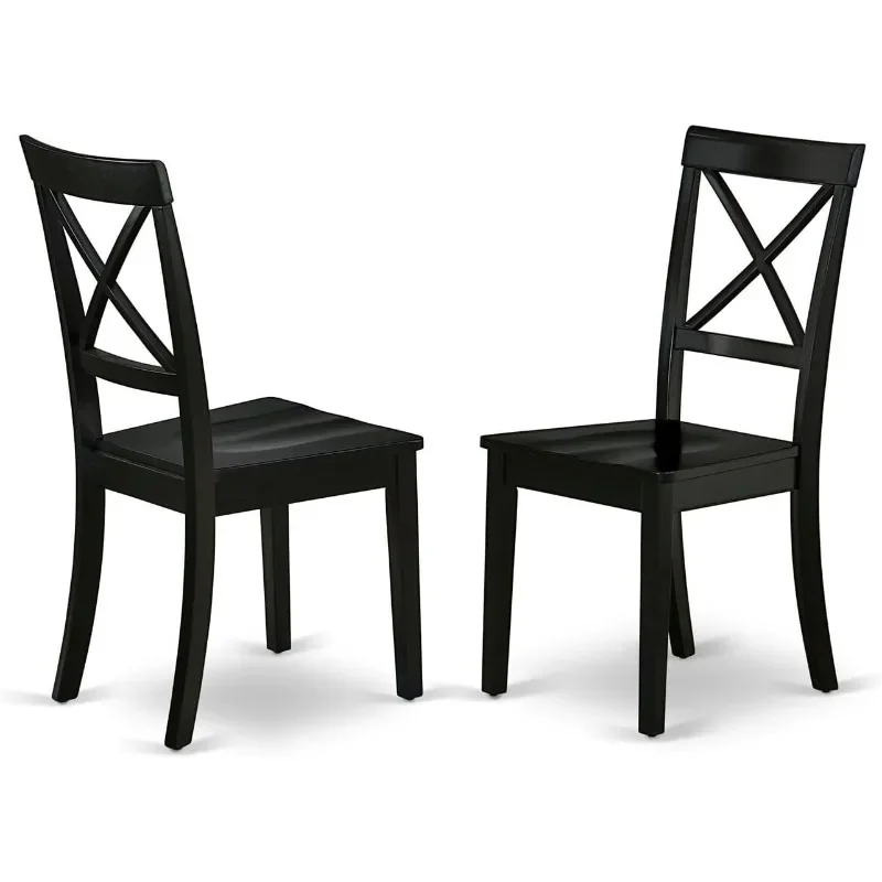 

Boston Dining Room Cross Back Solid Wood Seat Chairs, Set of 2, Black