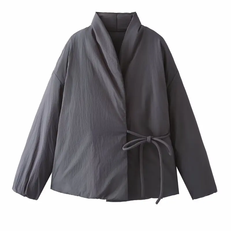 

Winter New Women's Cotton Kimono Sle Double Lapel Versatile Design Coat 2024 Commute Loose Fit Long Sve Regular Length