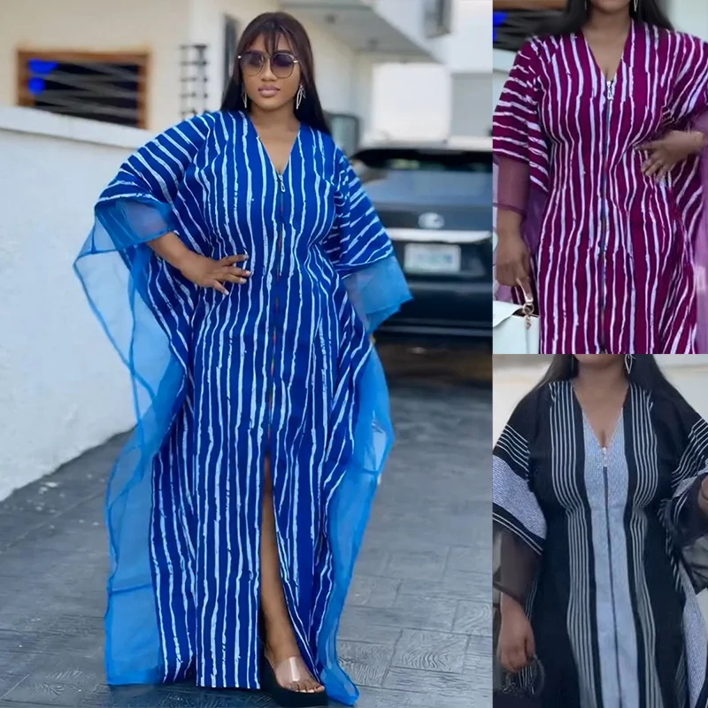 

Дашики Анкара женская одежда Ближний Восток длинный халат Африка большого размера новое полосатое платье с принтом длинное платье макси 2026