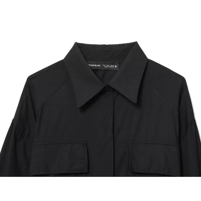 Camicia lunga da donna con cintura Autunno semplice colletto rovesciato maniche lunghe Pockat Camicie da donna Camicie e camicette con bottoni femminili