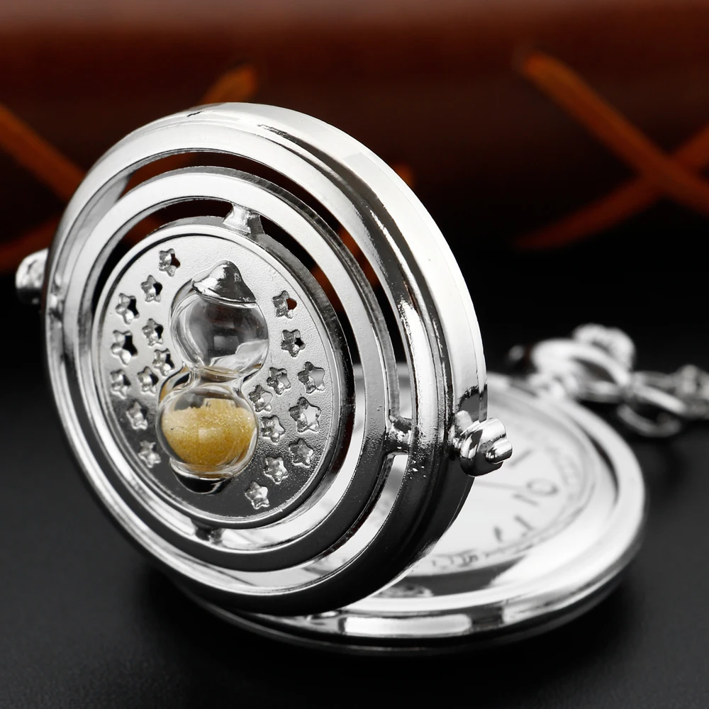 Exquisite Small Hourglass Silver Men's and Women's Quartz Pocket Watch Retro Fashion Necklace Pendant Student Festival Gift