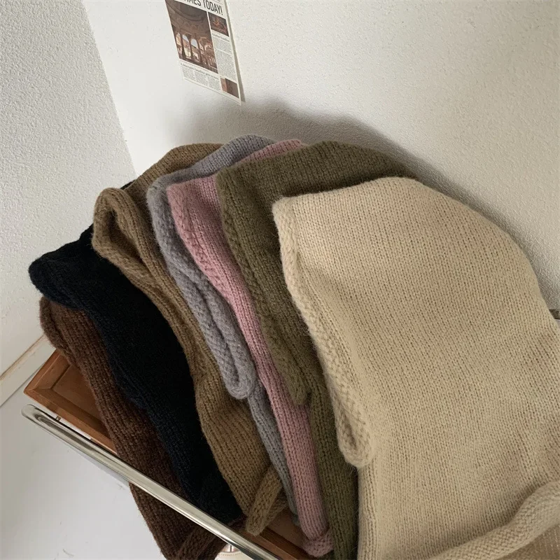 Hood Beanies Women Winter Warm Hood Scarf Hat Girls Street Ear Protection Knitted Hat Neck Protection Breakwind Beanies