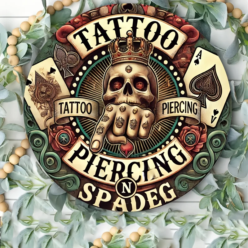1pc Tattoo and Piercing Vintage-Inspired Aluminum Wall Art, 8x8 inch, Easy to Hang, Durable Metal Sign for Bedroom, Kitchen, Din