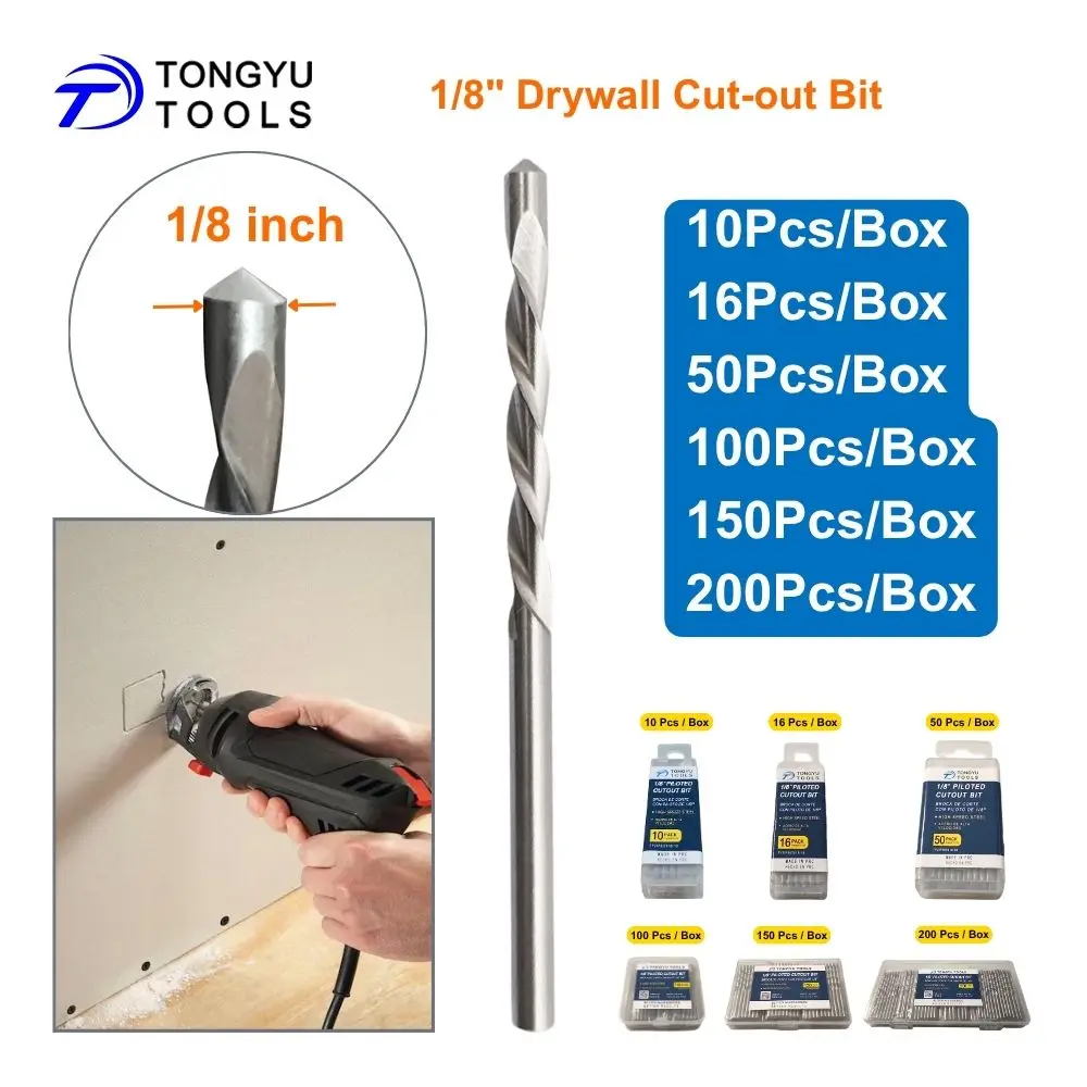 1/8in Drywall Plasterboard Cut-Out Zip Bit HSS Downcut Spiral Guide Point for Rotary Cut-Out Tool Gypsum Board Cutting