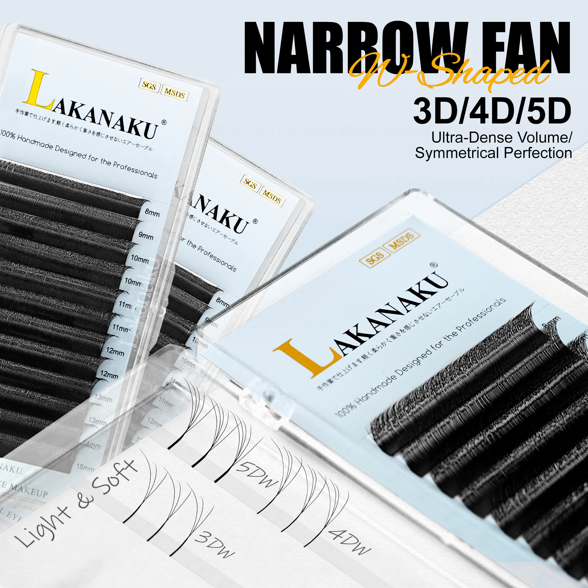 LAKANAKU Cílios Postiços Pré-Montados 3D W 4D W 5D W com Espaçamento Pequeno, Leques de Cílios 3D Spark Clover 0.07mm Formato W Natural