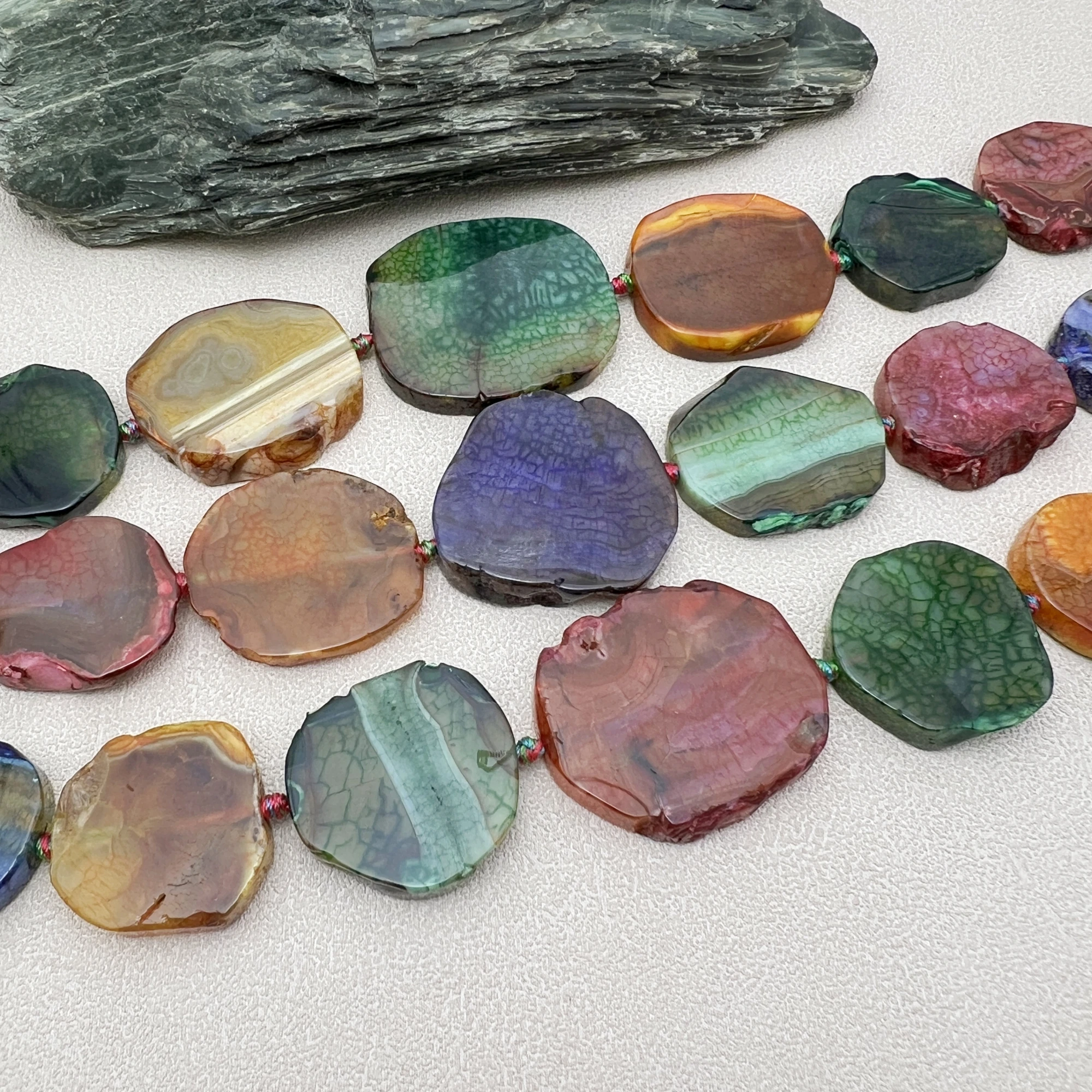 22Inchs Graduated Multicolor Large Dragon Veins Agates Slice Beads For DIY Choker Necklace Making MY250601
