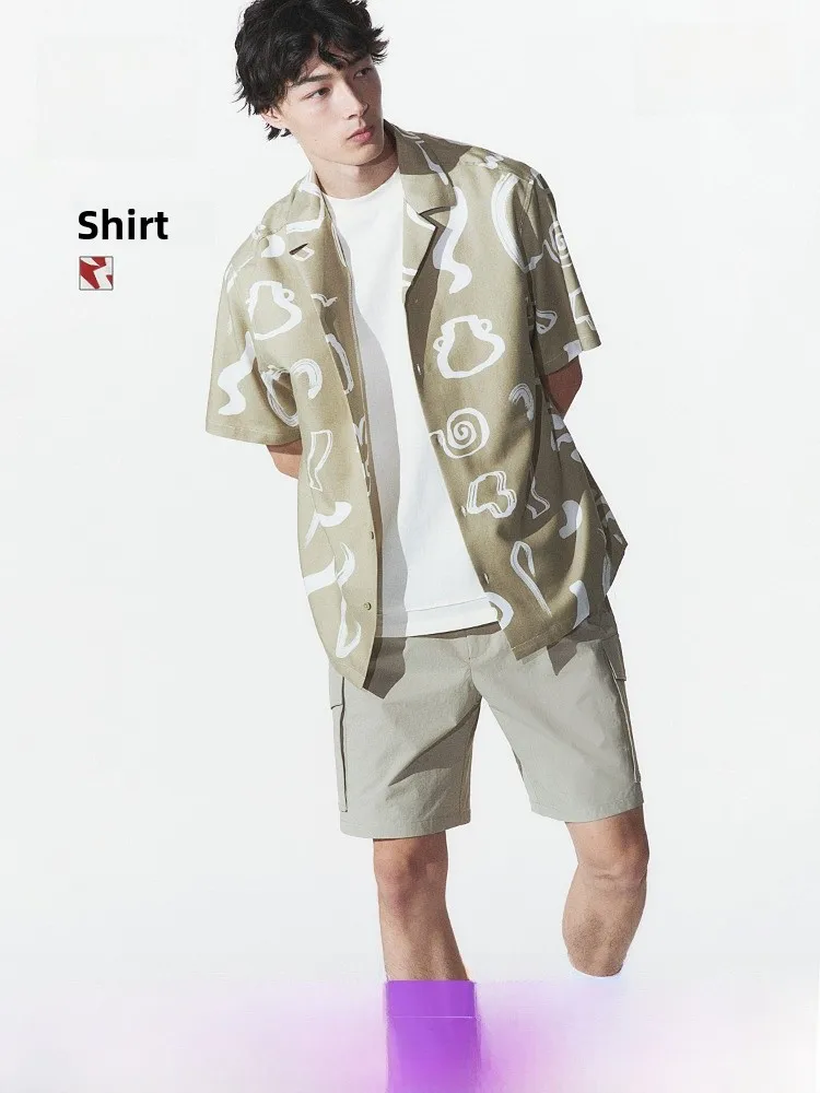 

H&M Men's Cuban Collar irt Casual Print Loose ort Sve 26453 Spring Faion Men's Clothing Casual irts
