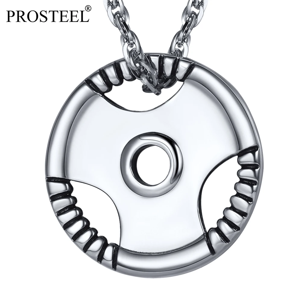 PROSTEEL Gym Dumbbell Weight Plate Barbell Chain Pendant Necklace Stainless Steel Men Sport Gifts Black/Gold/Silver PSP3538