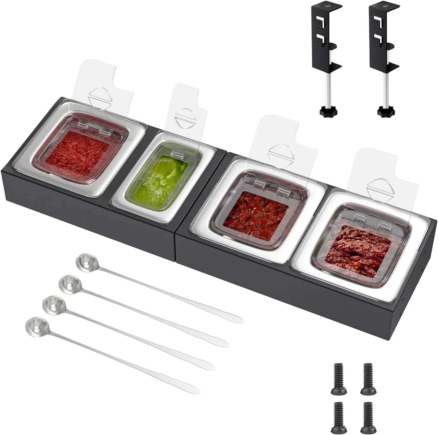 محطة توب بيتزا لطاولة حامل إعداد الشواية، حاويات بهار مع أغطية شفافة لملحقات عربة فرن البيتزا، تخفيضات كبيرة