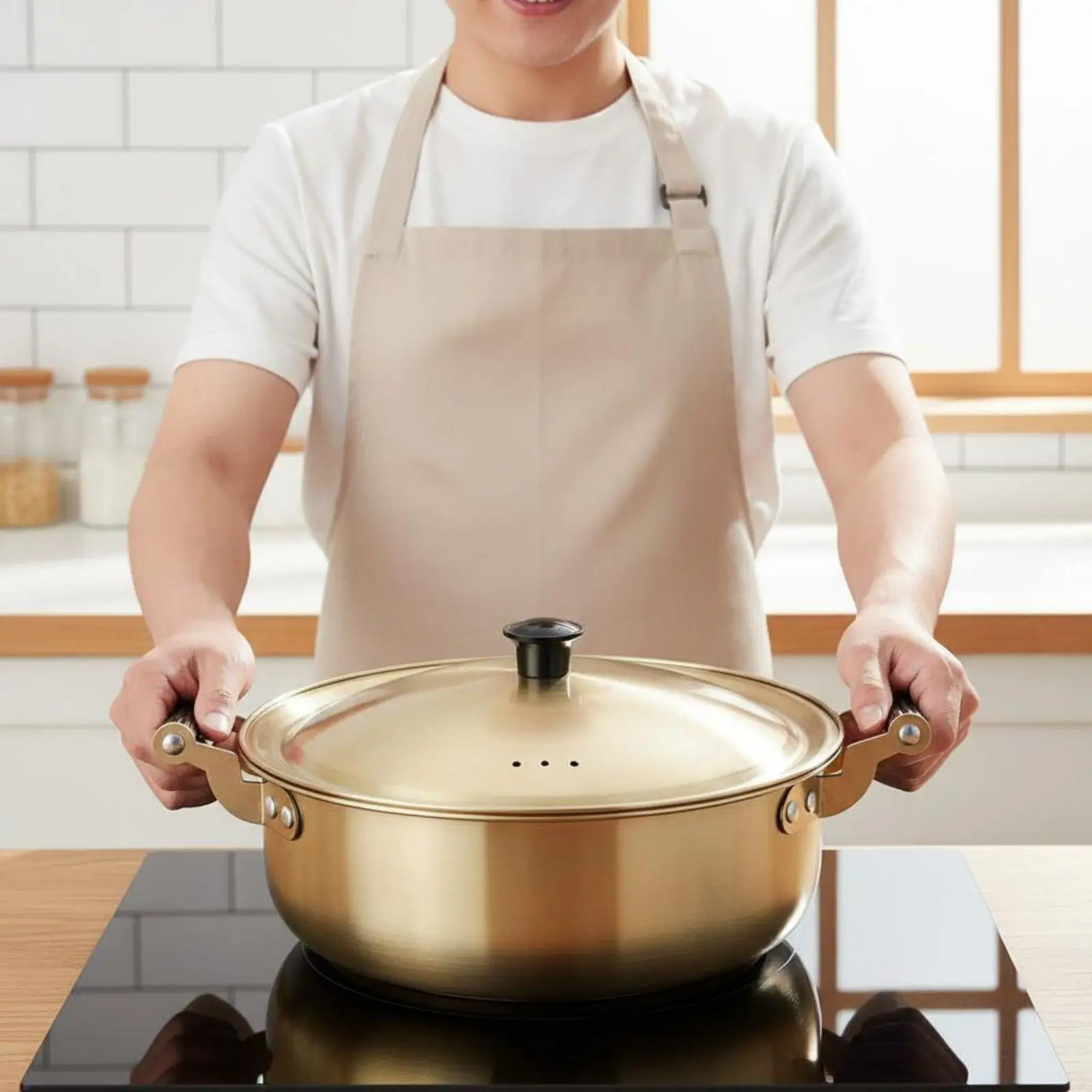 Double Handle Noodle Pot Thickened Body Stainless Steel Soup Pot Easy to Clean for Students, Individuals, Dorm Room, Camping