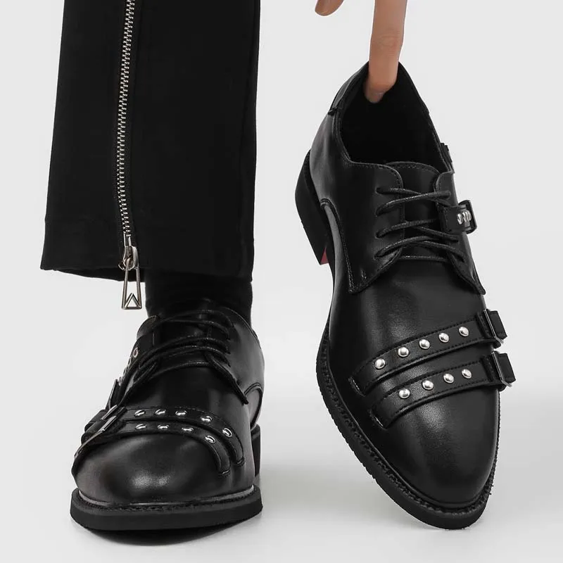 Men Classic Pointed Oxford Shoes Black Men Casual Lace-up Business Party Formal Leather Shoes Rock Punk Style Sizes 38-46