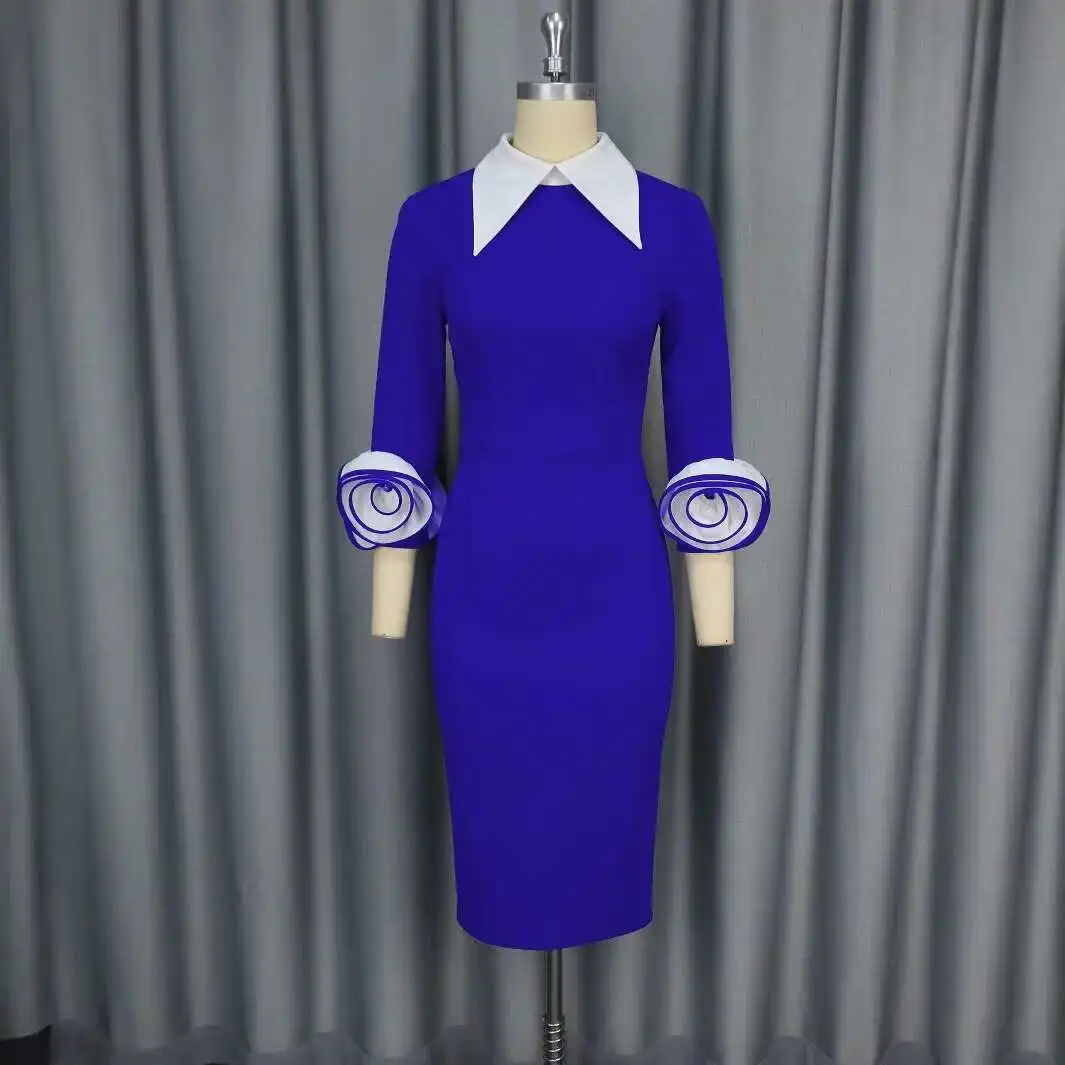 كتلة Am050125color بدوره إلى أسفل طوق فستان بكم طويل ثلاثية الأبعاد الأزهار حفلة Bodycon فستان 2025 فستان صيفي رداء Vestido النساء