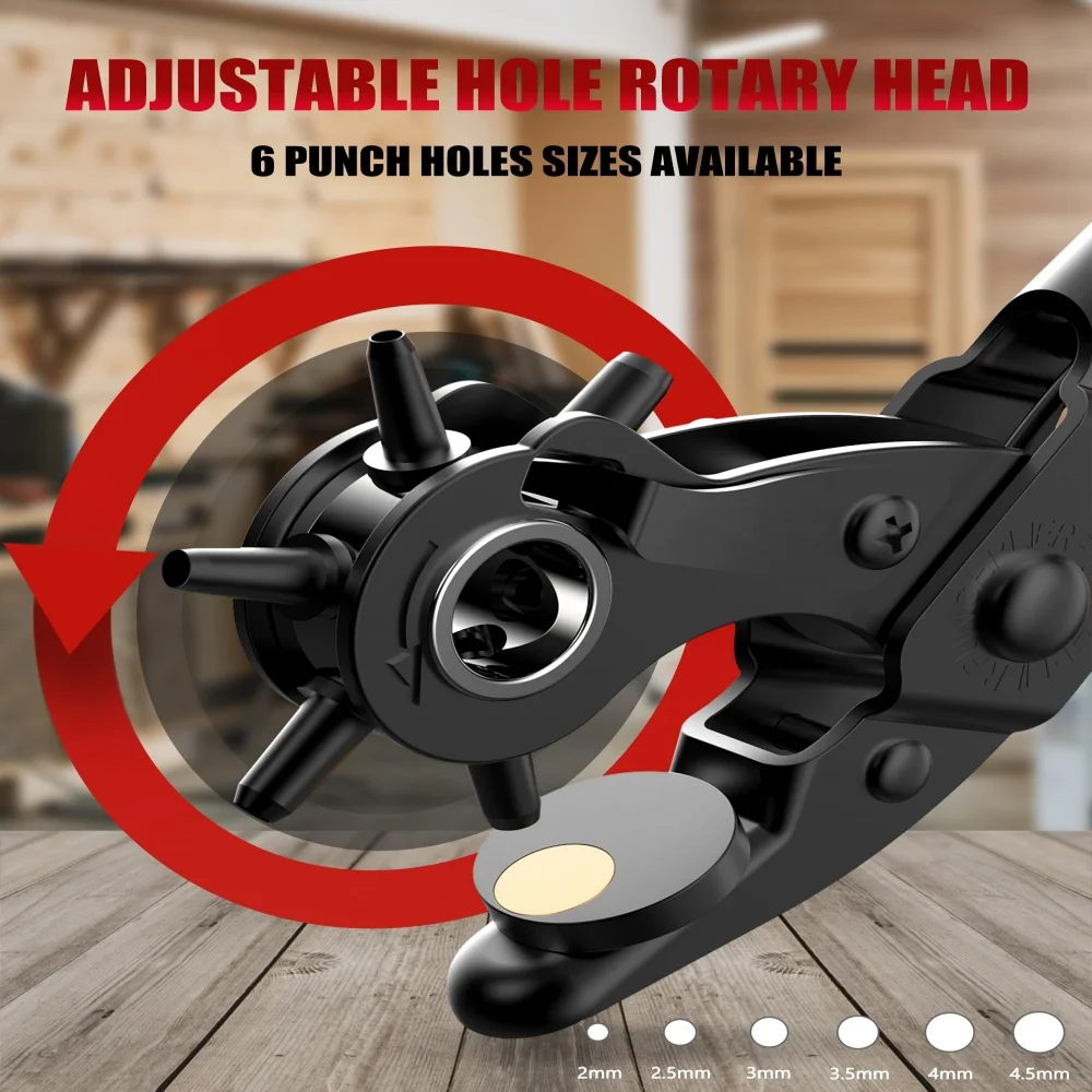 Revolving Punch Plier Kit,  Leather Hole Punch Set for Belts, Watch Bands, Straps, Dog Collars, Saddles, Shoes, Fabric, DIY Home