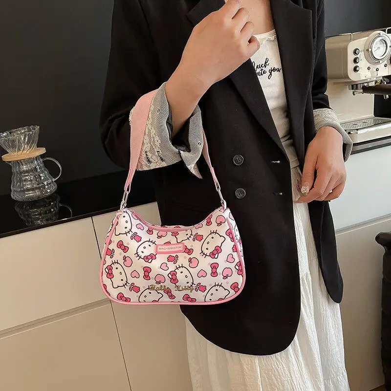 

Sanrio Hello Kitty Shoulder Bag Girl Zipper Large Capacity Waterproof Handbag Kawaii Anime Cartoon Fashion New Casual Backpack