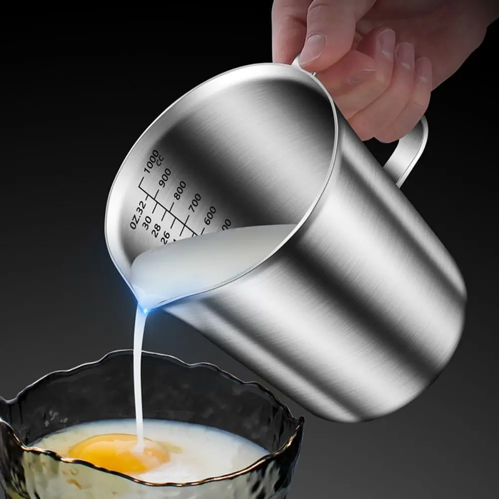 500/1000/1500/2000ML Stainless Steel Cup Stainless Steel with Scale Milk Frothing Jug Rust Proof Large Capacity Graduated Cup