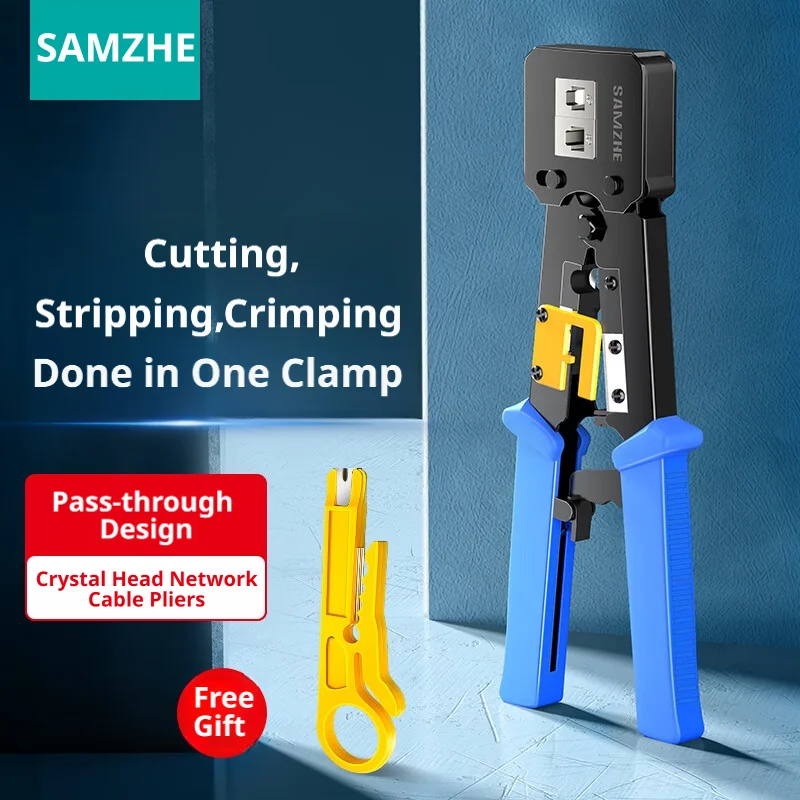 SAMZHE RJ45 Crimper Hand Network Tools Pliers RJ12 Cat5 Cat6 8P8C Cable Stripper Pressing Clamp Tongs Clip Multi Function