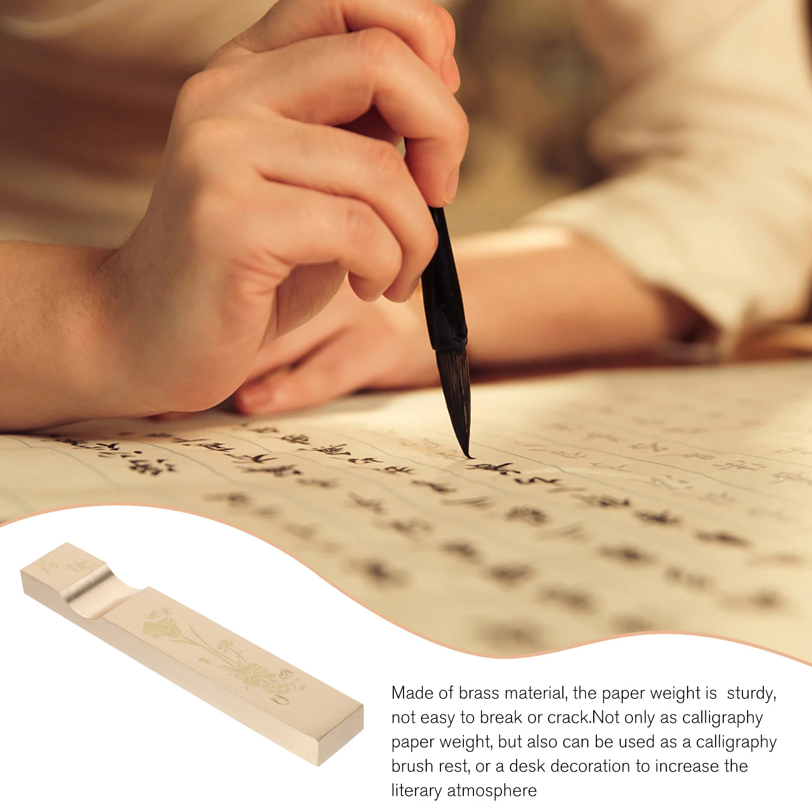 

Solid Brass Calligraphy Brush Rest Copper Pen Holder Metal Paper Weight Ruler Calligraphy Brush Rest Office Desk Supply