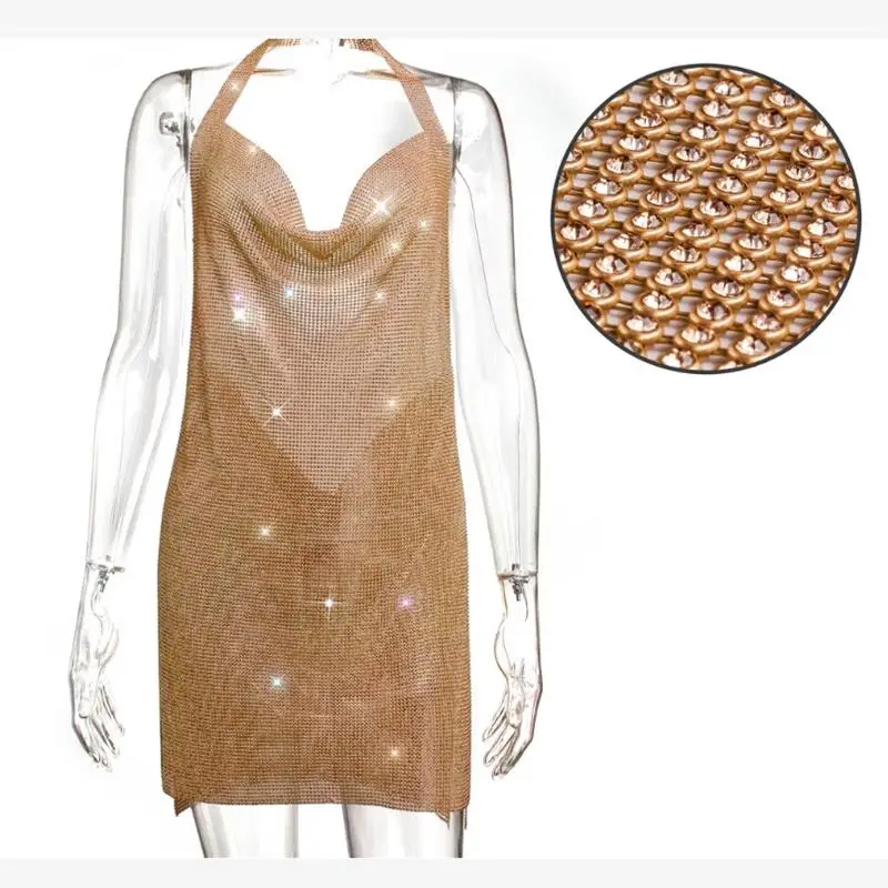 فستان مثير بحمالات وظهر مكشوف وتنورة معدنية لامعة للعروض المسرحية، زي نادي ليلي فضي، أزياء نسائية لربيع 2023