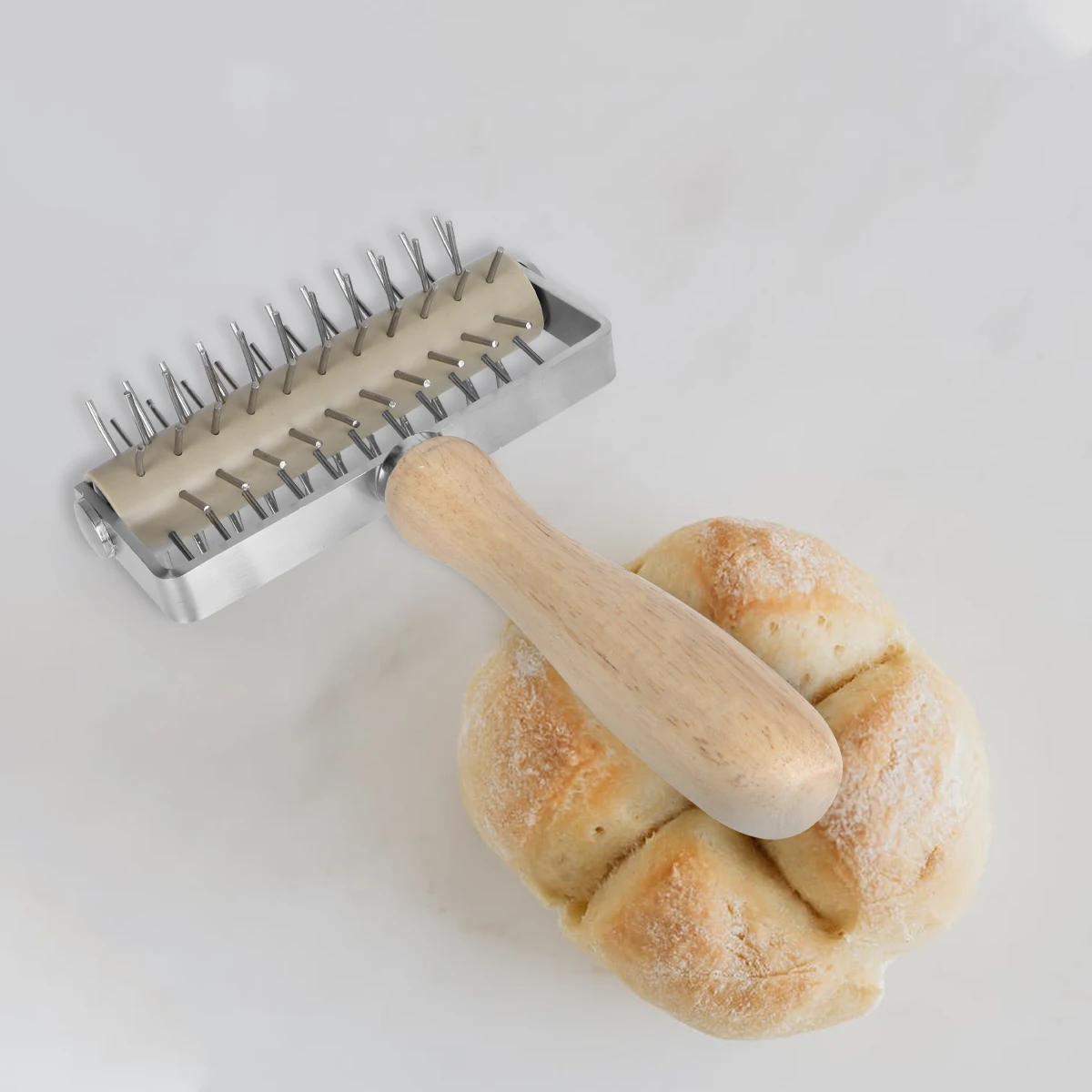 

Stainless Steel Pizza Dough Roller Pin Hole Punch Baking Tool Kitchen Accessories Brown Easy Use Meat Tool Gift Family